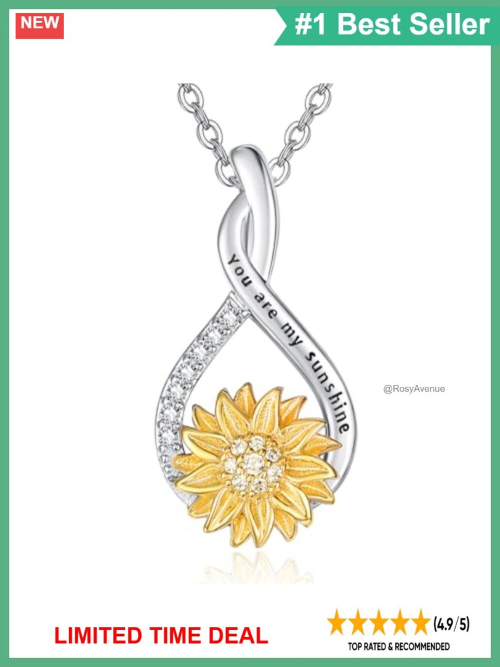 925 Sterling Silver Sunflower Pendant Necklace 18K Gold Plated CZ 18in